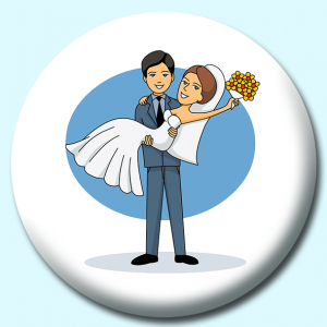 Personalised Badge: 58mm Groom Holding Bride Button Badge. Create your own custom badge - complete the form and we will create your personalised button badge for you.