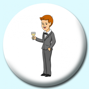 Personalised Badge: 38mm Groom In Tuxedo Preparing To Give A Toast Button Badge. Create your own custom badge - complete the form and we will create your personalised button badge for you.