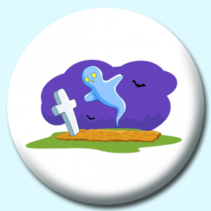 Personalised Badge: 38mm Halloween Ghost At Graveyard Button Badge. Create your own custom badge - complete the form and we will create your personalised button badge for you.