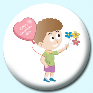 Personalised Badge: 38mm Happy Valentines Day Balloon Flowers Button Badge. Create your own custom badge - complete the form and we will create your personalised button badge for you.