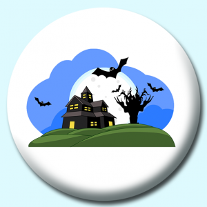 Personalised Badge: 38mm Haunted House Button Badge. Create your own custom badge - complete the form and we will create your personalised button badge for you.