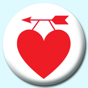 Personalised Badge: 58mm Heart Hanging On An Arrow Button Badge. Create your own custom badge - complete the form and we will create your personalised button badge for you.