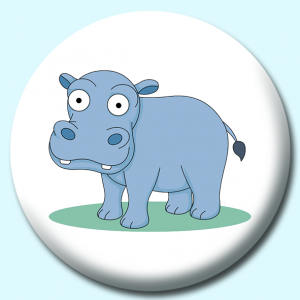 Personalised Badge: 38mm Hippo Character With Large Eyes Teeth Button Badge. Create your own custom badge - complete the form and we will create your personalised button badge for you.