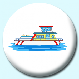 Personalised Badge: 38mm Houseboat In Water Button Badge. Create your own custom badge - complete the form and we will create your personalised button badge for you.