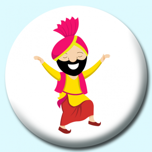 Personalised Badge: 38mm Indian Punjabi Man Doing Treditional Bhangra Dance India Button Badge. Create your own custom badge - complete the form and we will create your personalised button badge for you.