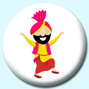 Personalised Badge: 75mm Indian Punjabi Man Doing Treditional Bhangra Dance India Button Badge. Create your own custom badge - complete the form and we will create your personalised button badge for you.