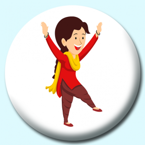 Personalised Badge: 38mm Indian Punjabi Woman Doing Treditional Bhangra Dance India Button Badge. Create your own custom badge - complete the form and we will create your personalised button badge for you.