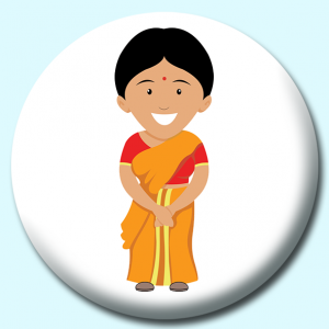 Personalised Badge: 38mm Indian Woman Wearing Sari Treditional Costume India Button Badge. Create your own custom badge - complete the form and we will create your personalised button badge for you.