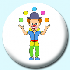Personalised Badge: 75mm Juggling Clown Button Badge. Create your own custom badge - complete the form and we will create your personalised button badge for you.