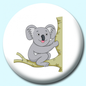 Personalised Badge: 38mm Koala Sitting On Tree Branch Button Badge. Create your own custom badge - complete the form and we will create your personalised button badge for you.