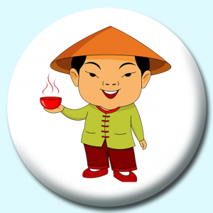 Personalised Badge: 75mm Man In Chinese Costume Button Badge. Create your own custom badge - complete the form and we will create your personalised button badge for you.