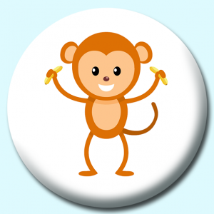 Personalised Badge: 38mm Monkey Stick Figure Holding Banana Button Badge. Create your own custom badge - complete the form and we will create your personalised button badge for you.