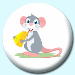 Personalised Badge: 25mm Mouse Holding Cheese Button Badge. Create your own custom badge - complete the form and we will create your personalised button badge for you.