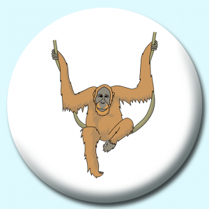 Personalised Badge: 38mm Orangutan Hanging On Rope Button Badge. Create your own custom badge - complete the form and we will create your personalised button badge for you.
