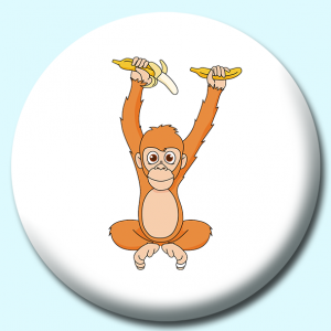 Personalised Badge: 38mm Orangutan Holding Bananas Button Badge. Create your own custom badge - complete the form and we will create your personalised button badge for you.
