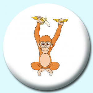 Personalised Badge: 58mm Orangutan Holding Bananas Button Badge. Create your own custom badge - complete the form and we will create your personalised button badge for you.