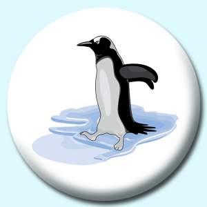Personalised Badge: 38mm Penguin On Ice Button Badge. Create your own custom badge - complete the form and we will create your personalised button badge for you.