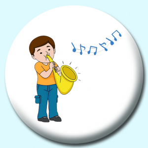 Personalised Badge: 38mm Playing Saxphone Button Badge. Create your own custom badge - complete the form and we will create your personalised button badge for you.
