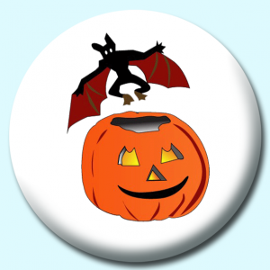 Personalised Badge: 75mm Pumpkin And Bats Button Badge. Create your own custom badge - complete the form and we will create your personalised button badge for you.