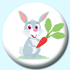 Personalised Badge: 38mm Rabbit Character Showing Carrot Button Badge. Create your own custom badge - complete the form and we will create your personalised button badge for you.
