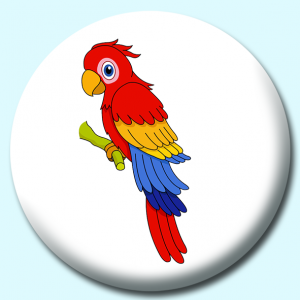 Personalised Badge: 38mm Red Blue Yellow Macaw Parrot Button Badge. Create your own custom badge - complete the form and we will create your personalised button badge for you.
