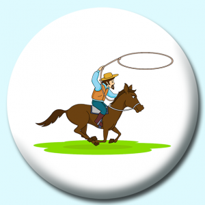 Personalised Badge: 25mm Riding Horse With Rope Lasso Button Badge. Create your own custom badge - complete the form and we will create your personalised button badge for you.