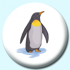 Personalised Badge: 38mm Single King Penguin On Ice Button Badge. Create your own custom badge - complete the form and we will create your personalised button badge for you.