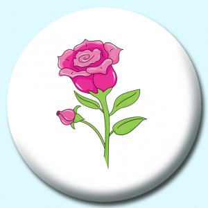 Personalised Badge: 38mm Single Pink Rose Button Badge. Create your own custom badge - complete the form and we will create your personalised button badge for you.