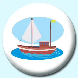 Personalised Badge: 38mm Small Wooden Sail Boat Button Badge. Create your own custom badge - complete the form and we will create your personalised button badge for you.