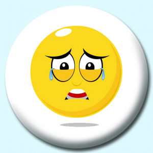 Personalised Badge: 38mm Smiley Face Crying Expression Button Badge. Create your own custom badge - complete the form and we will create your personalised button badge for you.