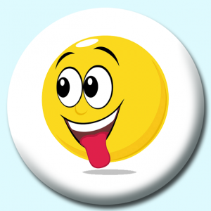 Personalised Badge: 38mm Smiley Face Exited Expression Button Badge. Create your own custom badge - complete the form and we will create your personalised button badge for you.