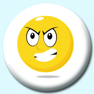 Personalised Badge: 38mm Smiley Face Furious Expression Button Badge. Create your own custom badge - complete the form and we will create your personalised button badge for you.