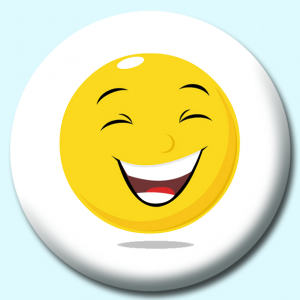 Personalised Badge: 38mm Smiley Face Laughing Expression Button Badge. Create your own custom badge - complete the form and we will create your personalised button badge for you.