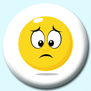 Personalised Badge: 38mm Smiley Face Unhappy Or Sad Expression Button Badge. Create your own custom badge - complete the form and we will create your personalised button badge for you.