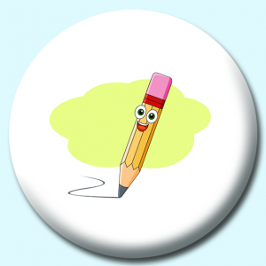 Personalised Badge: 38mm Smiling Pencil Button Badge. Create your own custom badge - complete the form and we will create your personalised button badge for you.
