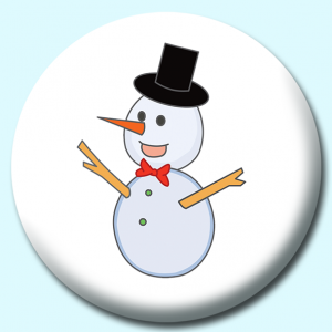 Personalised Badge: 25mm Snowman Wearing Black Hat Button Badge. Create your own custom badge - complete the form and we will create your personalised button badge for you.