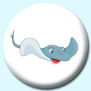 Personalised Badge: 75mm Stingray Cartoon Style Button Badge. Create your own custom badge - complete the form and we will create your personalised button badge for you.