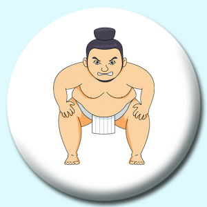 Personalised Badge: 38mm Sumo Wrestler With Hands On Knee Button Badge. Create your own custom badge - complete the form and we will create your personalised button badge for you.