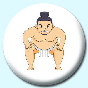 Personalised Badge: 75mm Sumo Wrestler With Hands On Knee Button Badge. Create your own custom badge - complete the form and we will create your personalised button badge for you.