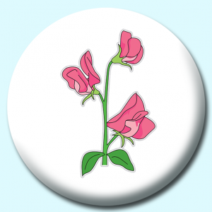 Personalised Badge: 38mm Sweet Pea Flower Button Badge. Create your own custom badge - complete the form and we will create your personalised button badge for you.