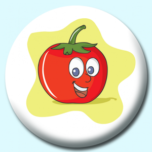 Personalised Badge: 38mm Tomato Cartoon Button Badge. Create your own custom badge - complete the form and we will create your personalised button badge for you.