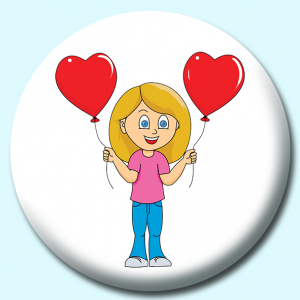 Personalised Badge: 38mm Valentines Day Balloon Button Badge. Create your own custom badge - complete the form and we will create your personalised button badge for you.