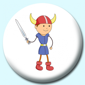 Personalised Badge: 38mm Viking Boy With Helmet Sword Button Badge. Create your own custom badge - complete the form and we will create your personalised button badge for you.