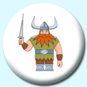 Personalised Badge: 38mm Viking Character Holding A Sword Button Badge. Create your own custom badge - complete the form and we will create your personalised button badge for you.