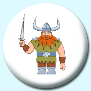 Personalised Badge: 58mm Viking Character Holding A Sword Button Badge. Create your own custom badge - complete the form and we will create your personalised button badge for you.