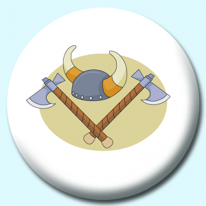 Personalised Badge: 38mm Viking Helmet Battle Axe Button Badge. Create your own custom badge - complete the form and we will create your personalised button badge for you.