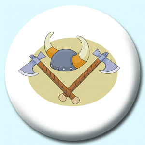 Personalised Badge: 75mm Viking Helmet Battle Axe Button Badge. Create your own custom badge - complete the form and we will create your personalised button badge for you.