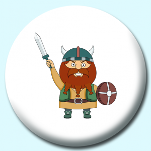 Personalised Badge: 38mm Viking With Sword And Wooden Shield Button Badge. Create your own custom badge - complete the form and we will create your personalised button badge for you.