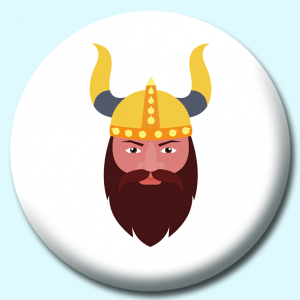 Personalised Badge: 38mm Vikings Character Wearing Helmet Button Badge. Create your own custom badge - complete the form and we will create your personalised button badge for you.