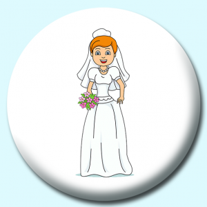 Personalised Badge: 38mm Wedding Bride Button Badge. Create your own custom badge - complete the form and we will create your personalised button badge for you.